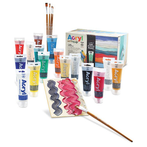 Picture of ACRYLIC PAINT SET 16 TUBES 75ML + CANVAS + BRUSHES